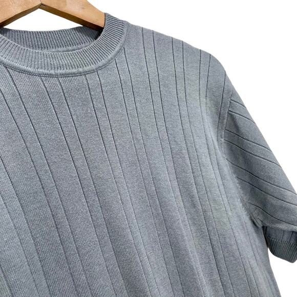 Vintage 1990s Pavo Men's Gray Ribbed Knit Fitted Crewneck T-Shirt Large - Picture 7 of 8